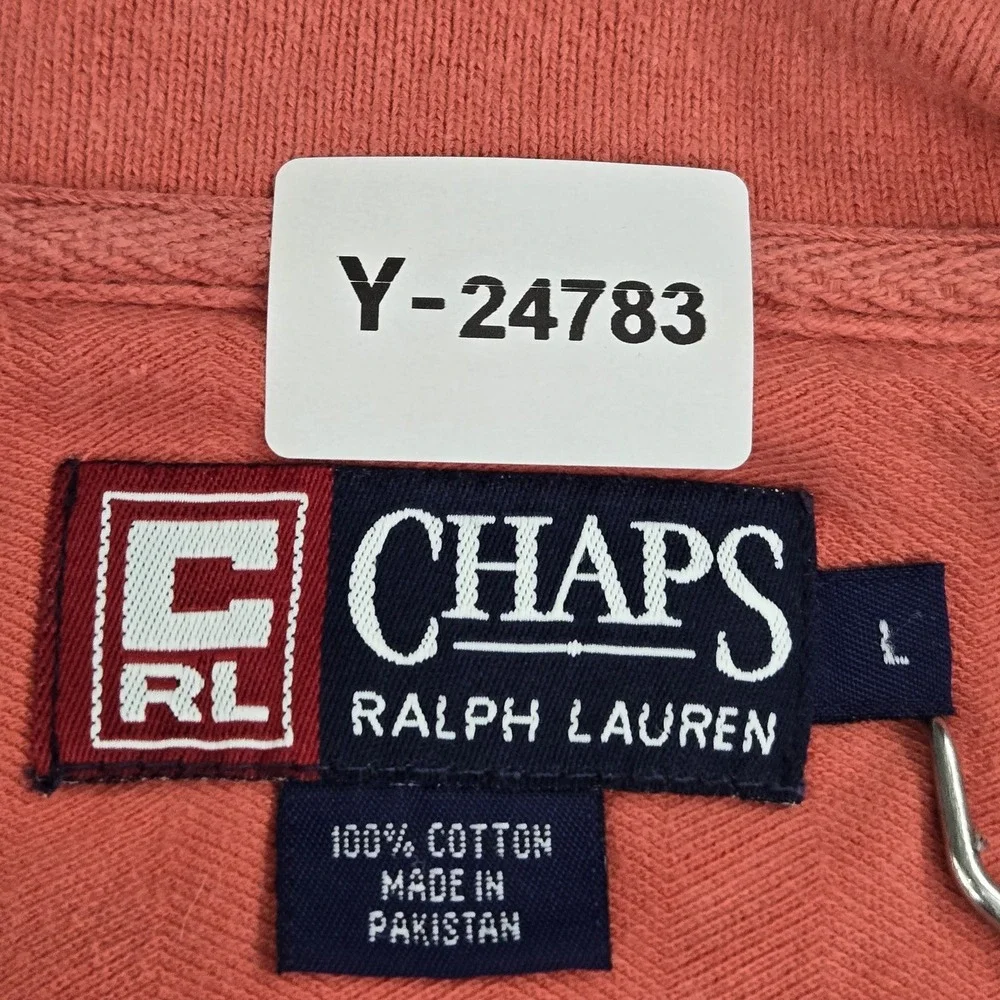VINTAGE Chaps Ralph Lauren Men Polo L Orange Logo Embroidery Button Short Sleeve